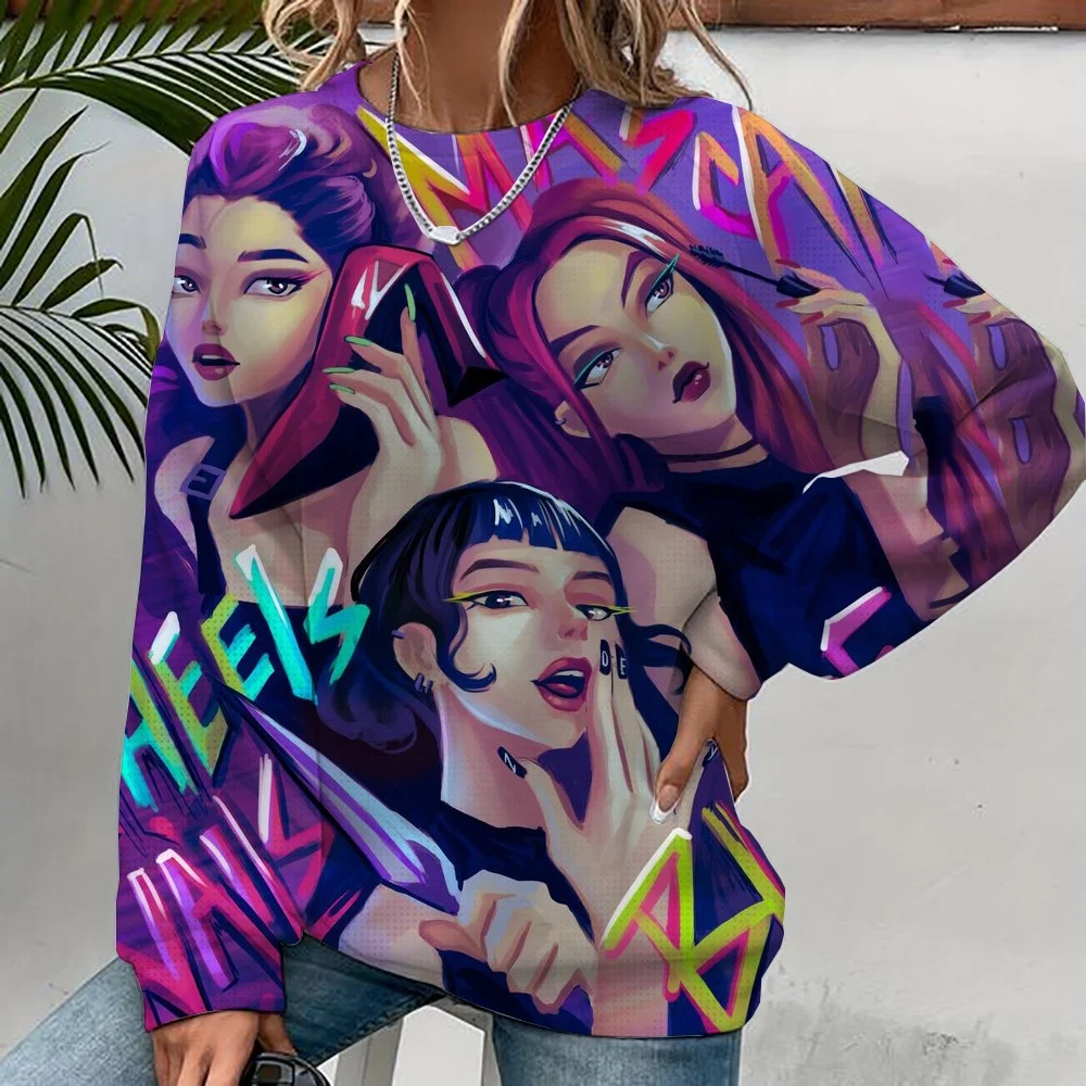 موضة جديدة طويلة الأكمام الجولة الرقبة أنيمي K-Pop شيطان الصيادين مطبوعة هوديي البلوز الشارع ارتداء المرأة البلوز هنتركس kpop