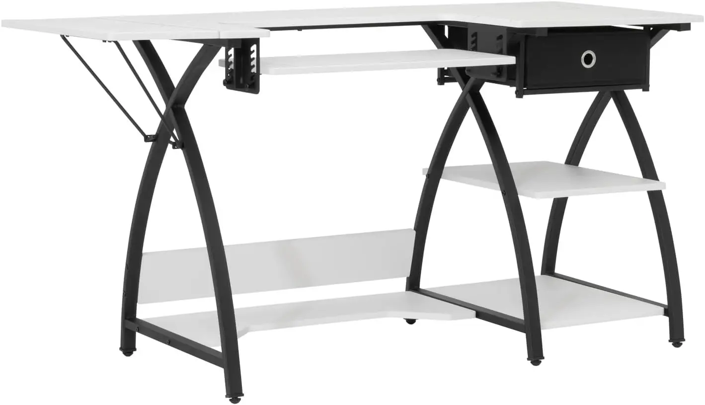 Comet Drawer Top Sewing Table, Black/White/Grid