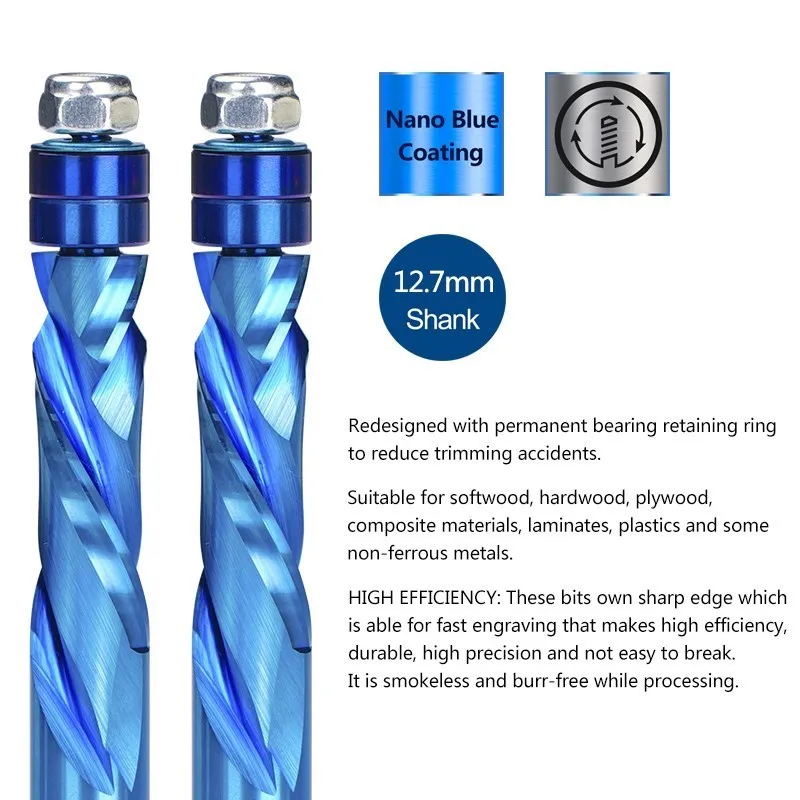 Milling Cutter 1/4 1/2 Shank Sprial Up Down Cut End Mill 2 Flute Trim Router Bits Carbide Woodworking Tools