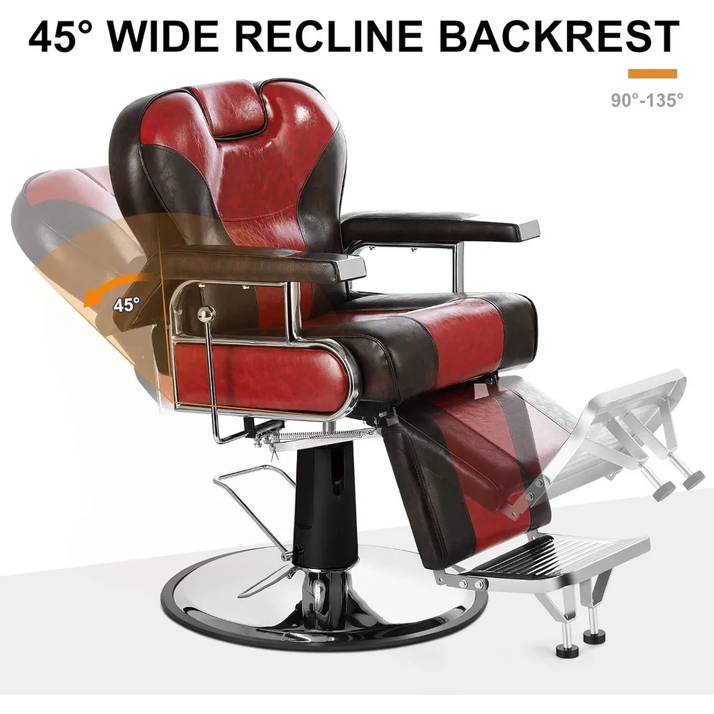 Heavy Duty Barber Chairs Hydraulic Reclining Barber Chair Salon Chair Styling Chair for Salon Equipment (Red/Brown)