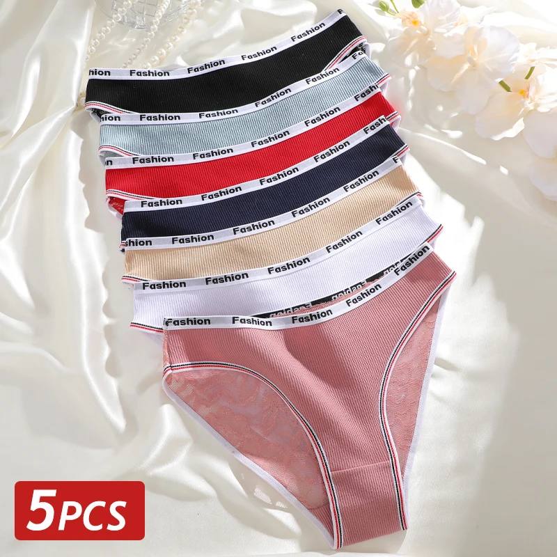5 Teile/satz Frauen Baumwolle Höschen Floral Spitze Intime Unterwäsche Trendy Patchwork Spitze Slip Weibliche Brief Weiche Unterhose Dessous