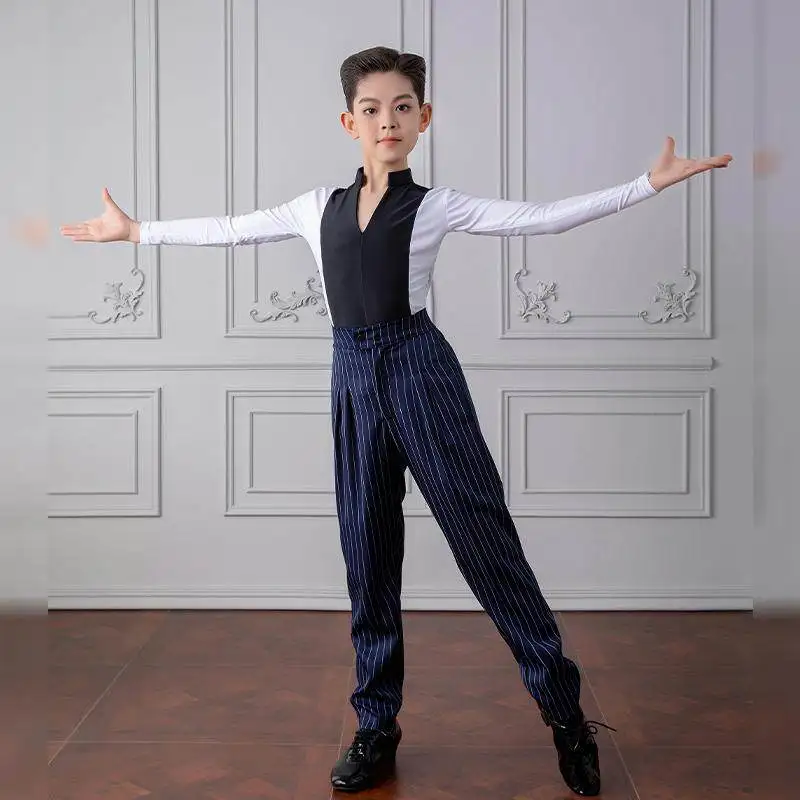 New Boys Latin Dance Suit Advanced Professional Children's Latin Dance Practice Suit Short Sleeve Top Pants Suit