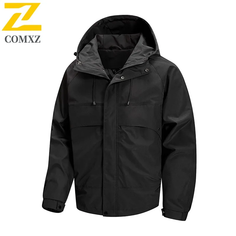 سترة COMXZ 2025 للرجال بياقة واقفة للربيع والخريف سترة غير رسمية بسيطة بلون سادة معطف عصري خفيف الوزن
