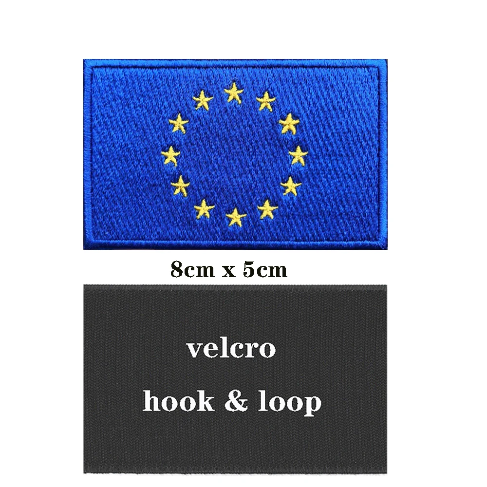 1PC EU Flag Patches Armband Embroidered Patch Hook & Loop Or Iron On Embroidery  Badge Military Stripe