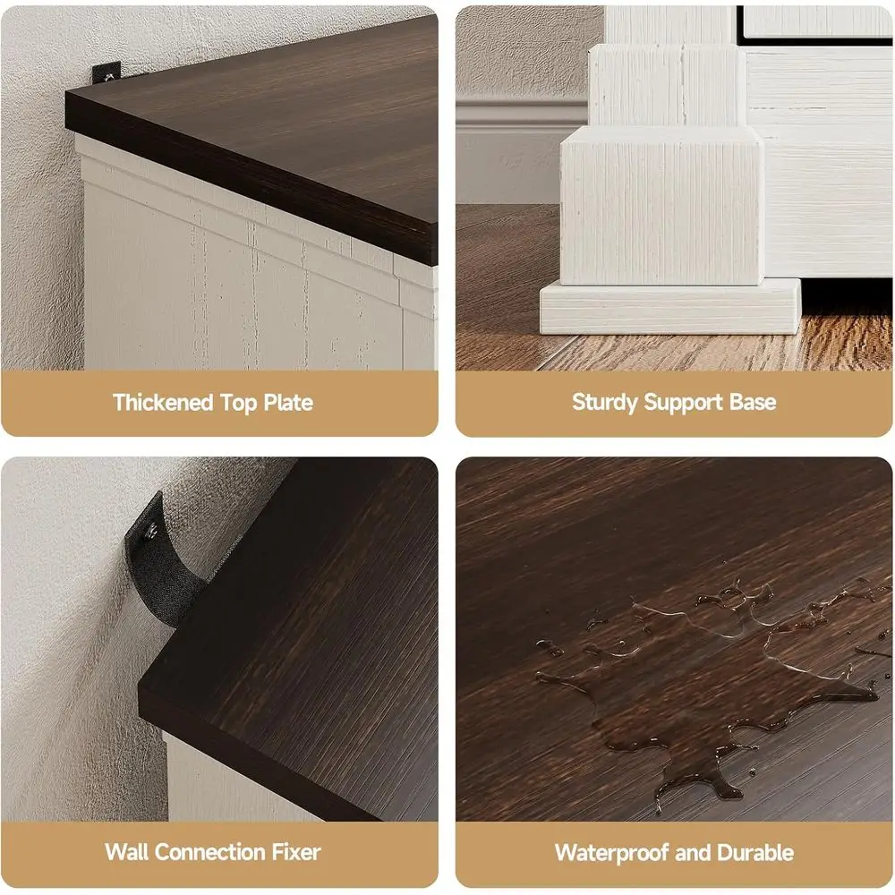 63 Large Sideboard Cabinet with 4 Barn Doors, Adjustable Shelves, Wood Coffee Bar Station for Kitchen or Living Room in White