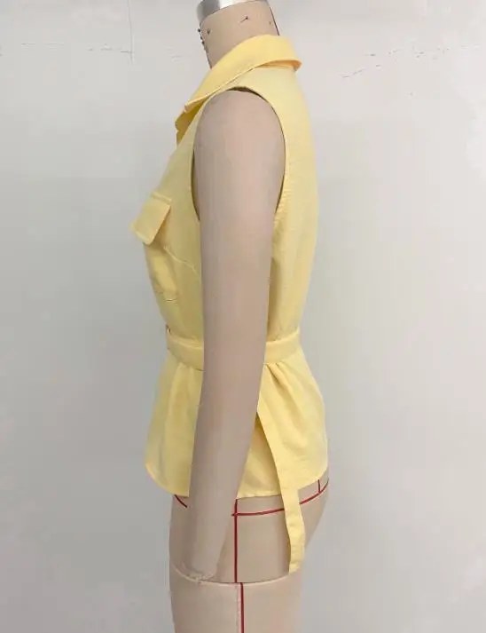 

Summer New Casual Minimalist Style Top Waist Cinched Blouses Temperament Commuting Fashion Yellow Sleeveless Shirts for Women