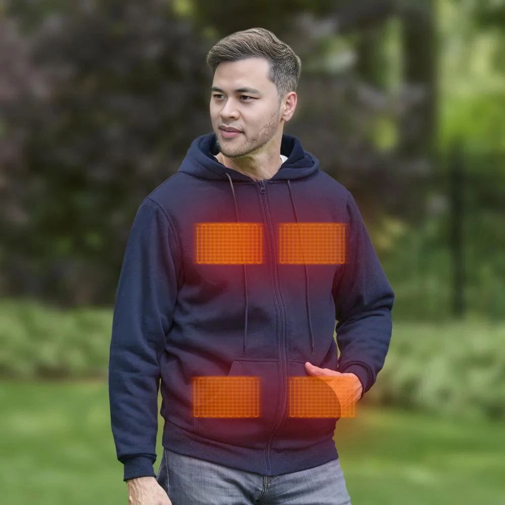 

Men’s Heated Hoodie YKK Zipper USB Rechargeable Battery Electric Heated Jacket Heating Winter Sweatshirt Outdoor Camping Skiing
