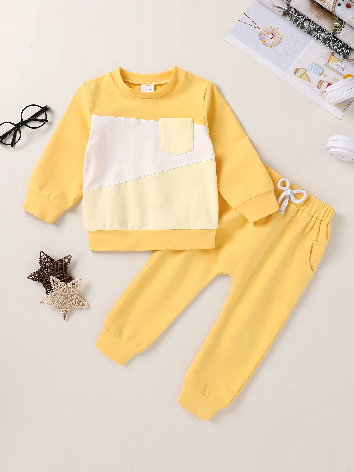 

Toddler Baby Boy Clothes Set Long Sleeve Color Block Sweatshirt Tops + Drawstring Harem Pants 2PCS Kids Autumn Winter Tracksuit