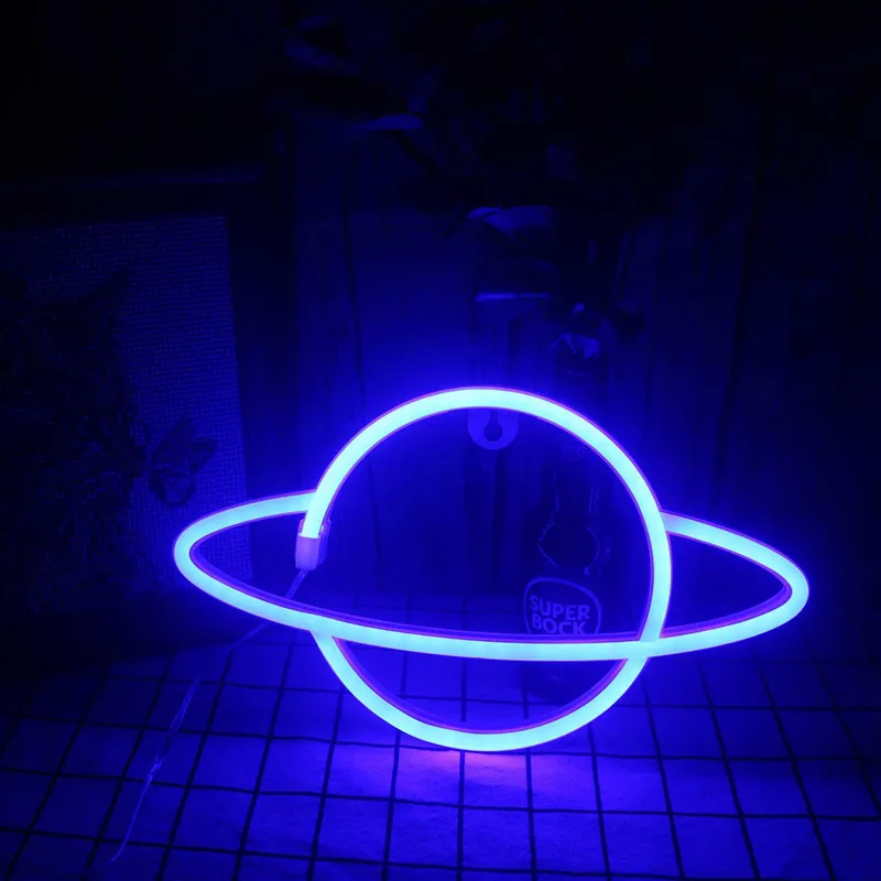 Planet Neon Light LED Neon Signs Bedroom Decor Battery Powered Room Wall Art Bar Party Night Lamp For Indoor Holiday Decoration