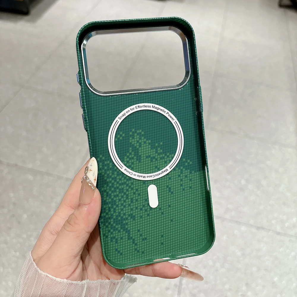 Kohlefaser-Textur Magnetische Hülle für iPhone 17 16 15 14 13 Pro Max Air Ultradünne Legierungs-Linse Kabelloses Laden für Magsafe Cover – Detail 14