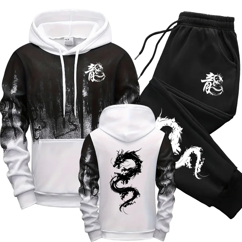 

Fashion Men Two Piece Sets Versatile Men's Tracksuit Casual Jogging Sweatshirts Comfort Daily Sports Simple Splashed Ink Hoodie