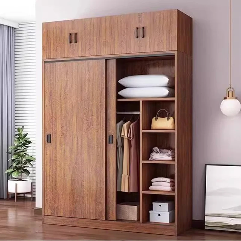 Nordic Minimalist Wooden Closet Fabric Cube Kids Shelves Wearable Wardrobe System Storage Bedroom Guarda Roupa Hotel Furniture