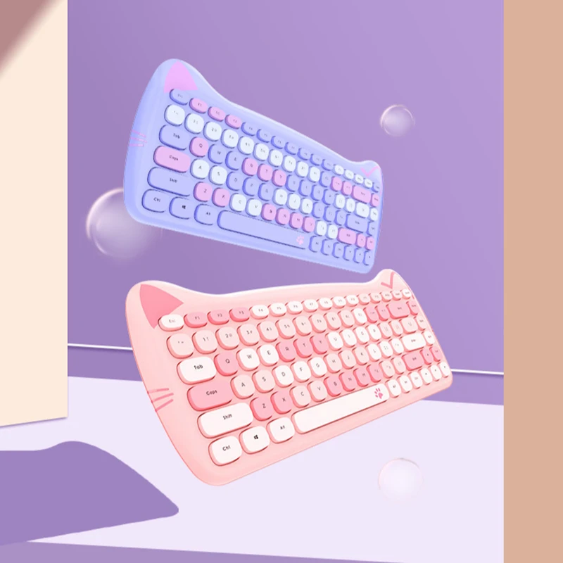 

Cute Cat 2.4G Wireless Keyboard and Mouse Set Mini Wireless Keyboard Mute Keyboard for PC Computer Laptop Multi-color Available