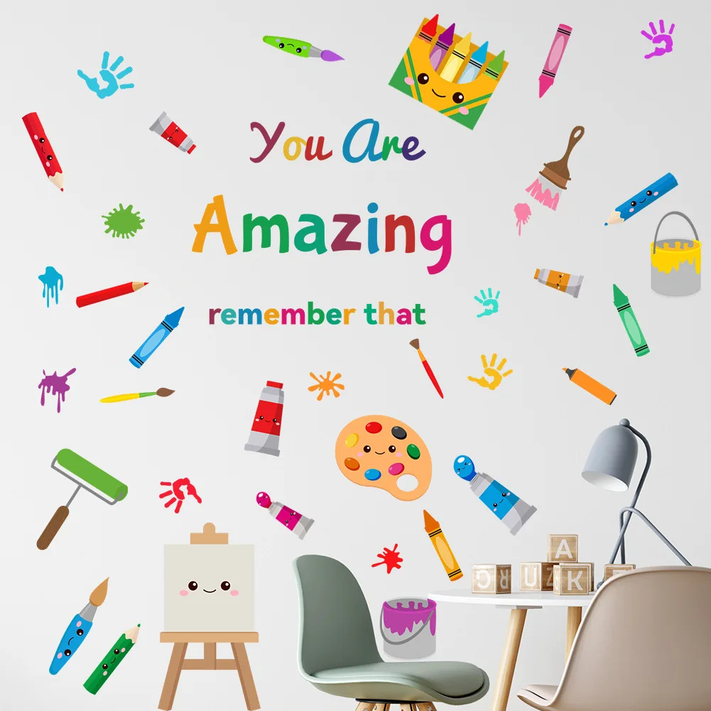 kids room decoration colorful pencil quote wall sticker self adhesive school classroom inspirational motivational wall art decal