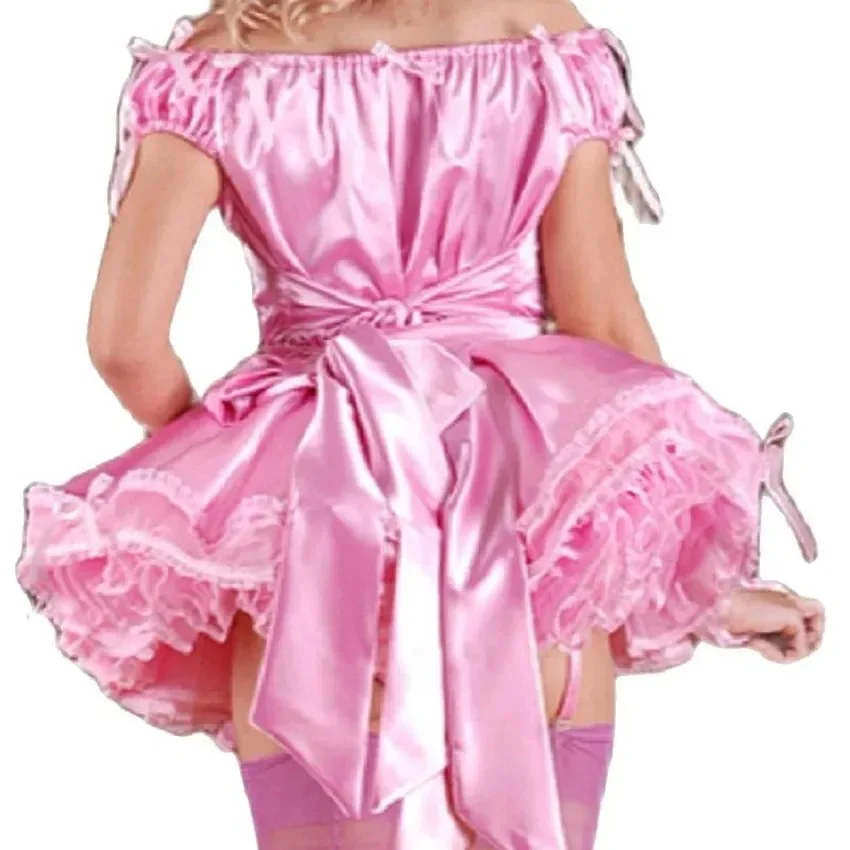 lockable maid costume pink satin bow strapless multi-layered fluffy costume adult Customized sexy Halloween costumes for women