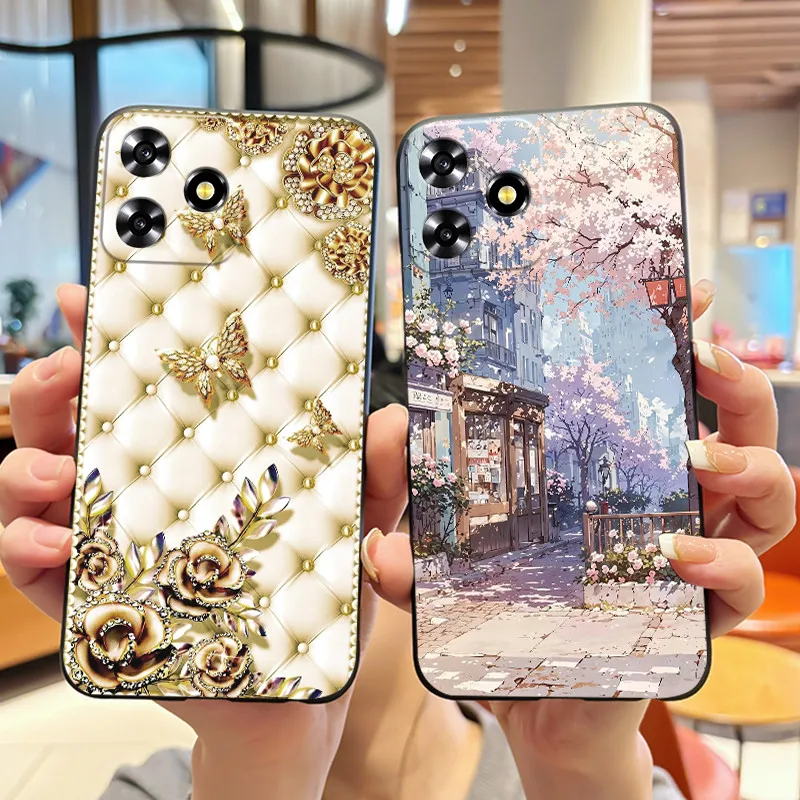 Funda de teléfono para ZTE Blade A73 4G/V50 diseño 4G/V50 Smart/Axon 50 Lite Jelly funda negra suave patrón de girasol rosa carcasa de gato