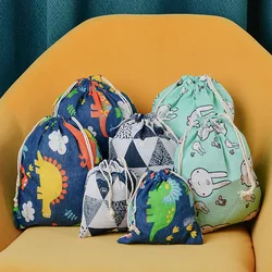 Printed Cotton and Linen Drawstring Pocket Small Cloth Bag Sundries Underwear Buggy Travel Gift Dinosaur Rabbit Storage Bag