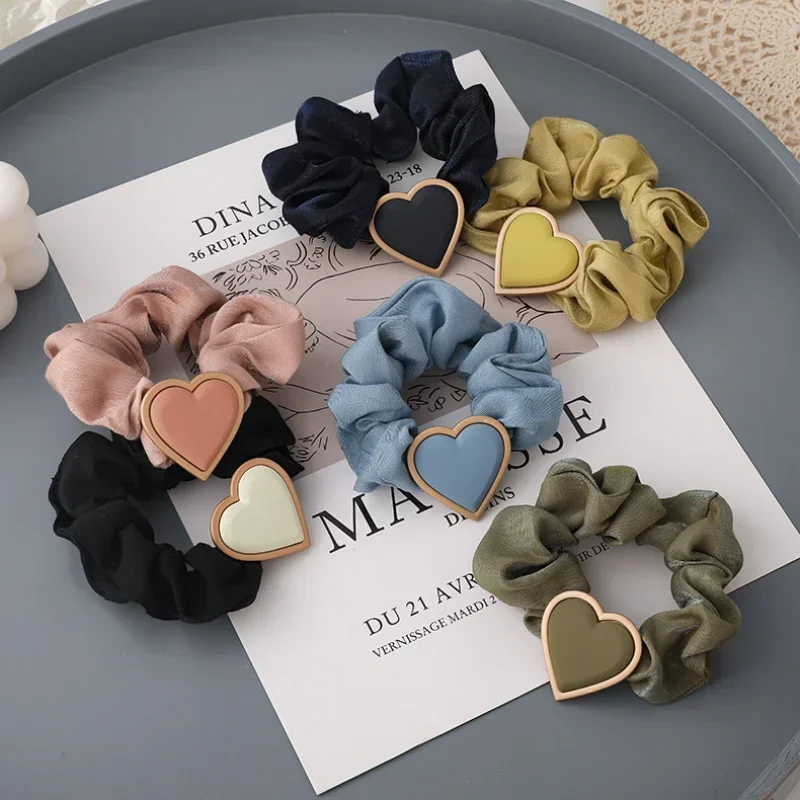 

Elegant Scrunchies for Women Elastic Hair Bands Heart Hair Ties Ladies Ponytail Holders Rubber Band Hair Accessories Korean 2023