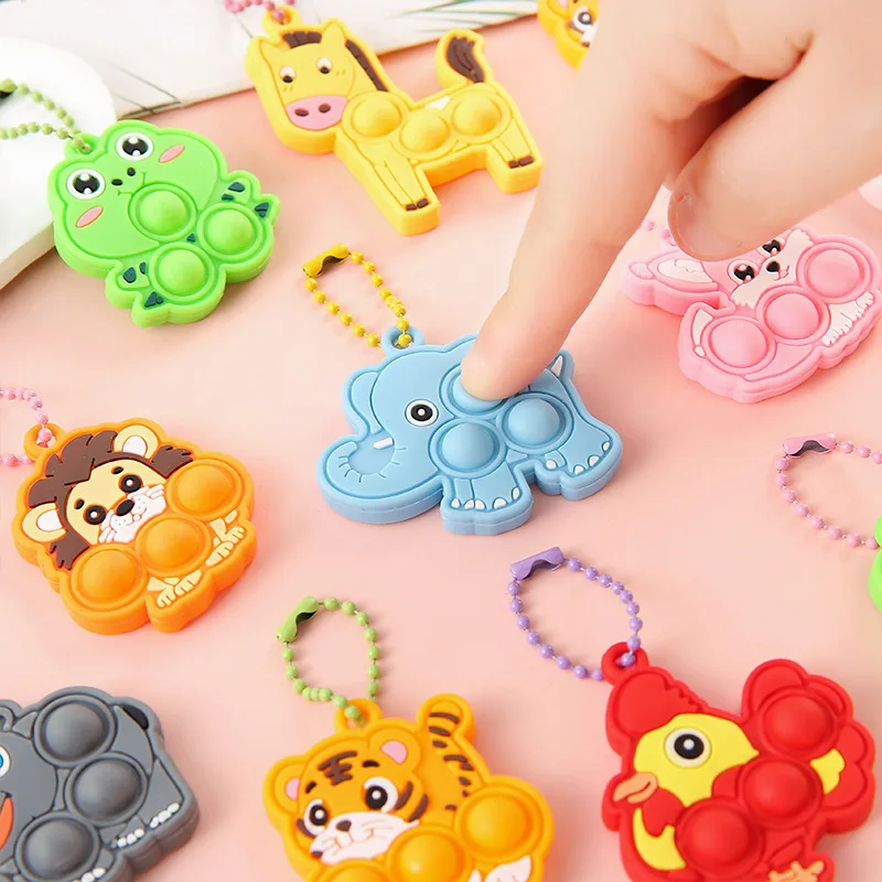 5-30pcs Mini Push Pop Bubble Fidget Toys Keychains Decor Kids Stress Relief Supplies Birthday Party Favor Gifts Classroom Prize