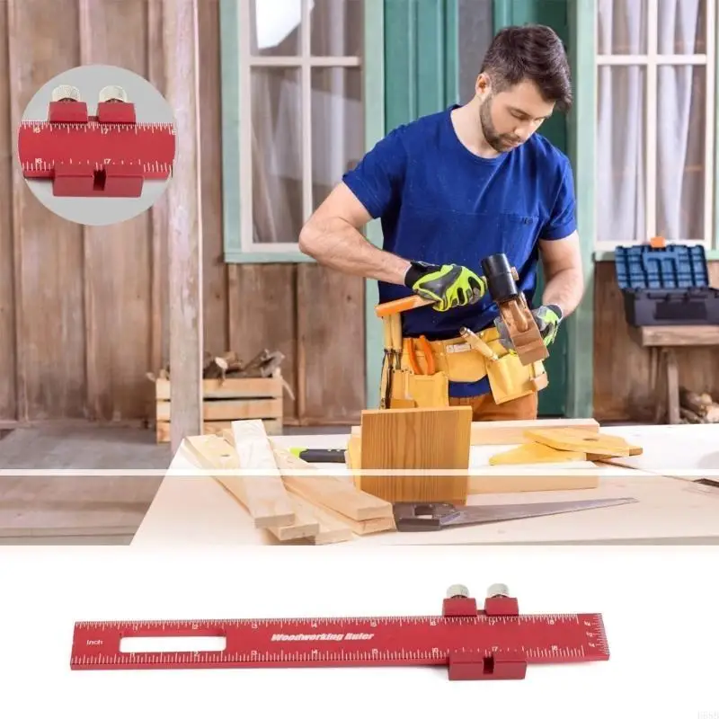 

H58B Woodworking Ruler Pocket Rule 6/8/12-inch Slide Stop Marking Rule
