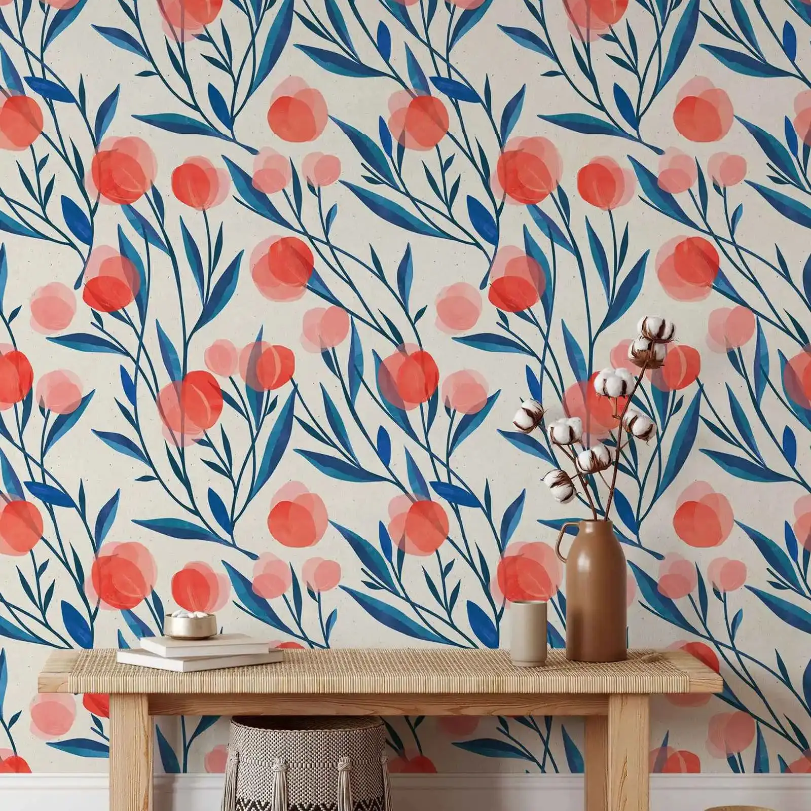 Popy Flowers Wallpaper , Pink Floral Peel and Stick Wallpaper ,Removable Wallpaper Wall Decor/ Home Decor , Wallpaper Roll