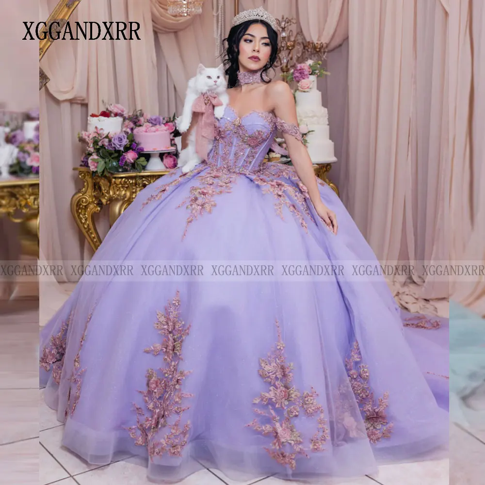 New Ball Gown Quinceanera Dress 2024 3D Floral Appliques Princess Tulle Vestidos De 15 Años Birthday Party Sweet 16 Dress 2023