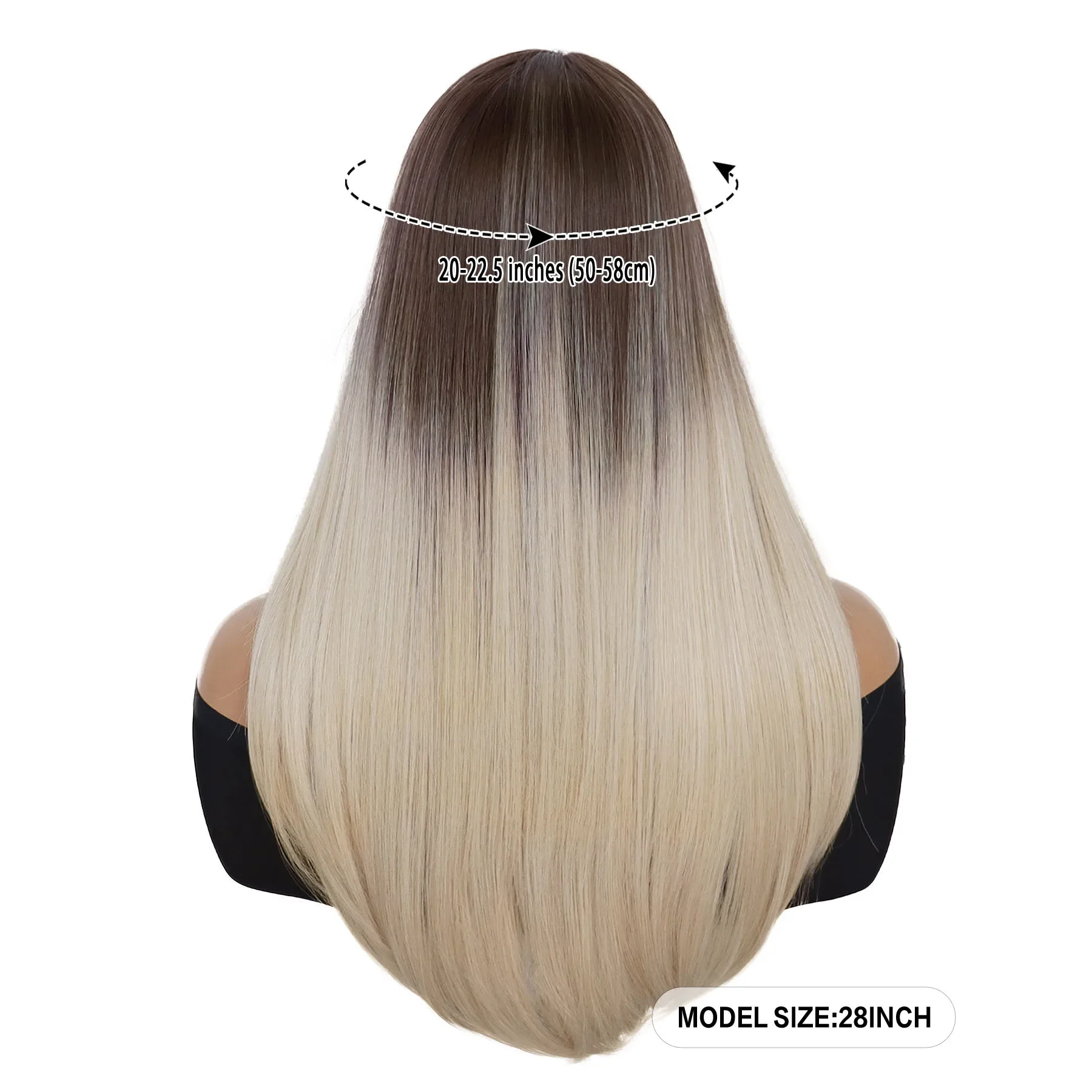 Synthetic Long Hair Wigs for Women Straight Brown Ombre Blonde Wig with Bangs Natural Hairstyle Full Wig Blond Long Wigs Costume