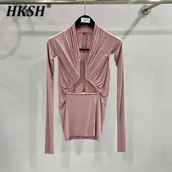 HKSH Autumn Spring New Women RO Style Sexy Hollow Out Niche Dark Design Modal Knitted T-shirt Top Chic Fashion Cotton Tees H2688