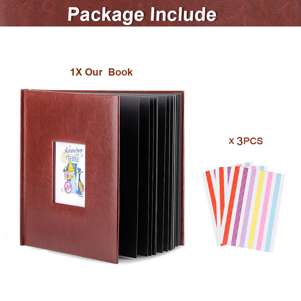 10inch DIY Handmade Photo Album PU Leather 60 Page Retro Kraft Scrapbook Travel Album Wedding Guest Book Memory Valentine Gift