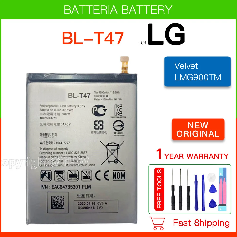 Original Replacement Battery BL-T47 4300mAh Battery For LG Velvet LMG900TM Velvet 5G BL T47+Free Tools +Track code