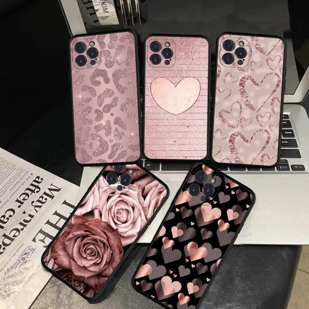 

Pink Rose Bling Picture Phone Case Silicone Soft for iphone 15 14 13 12 11 Pro Mini XS MAX 8 7 6 Plus X XS XR Cover