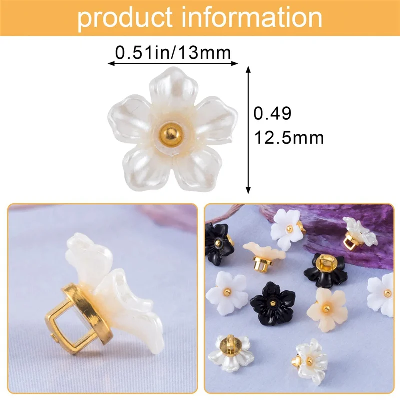 100Pcs 12.5Mm Plastic Flower Shape Sewing Buttons For Crafts Making, Clothes & DIY Projects, Scrapbook Decoration Easy To Use