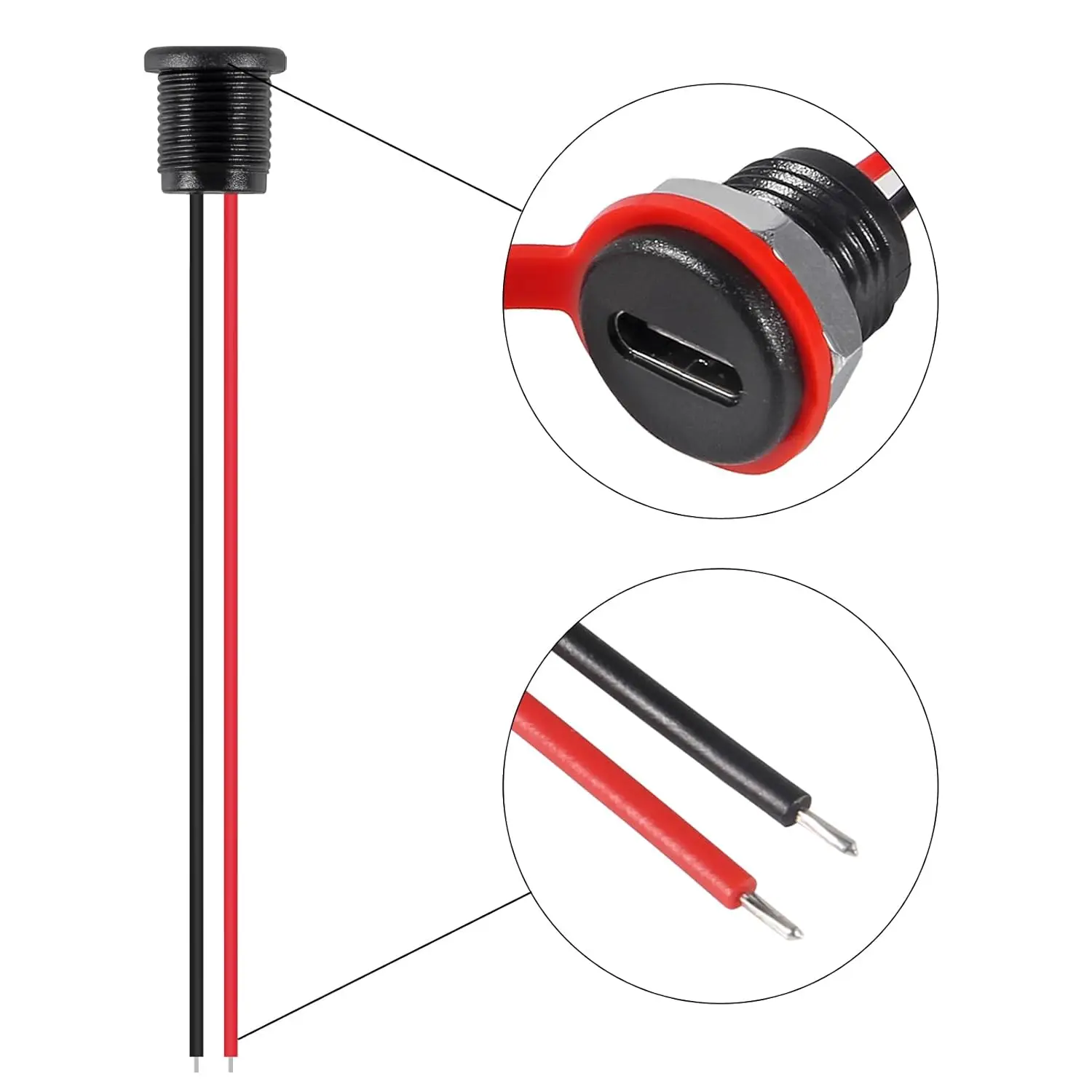 10Pcs 2Pin Charging Socket Female Mount Connector Adapter USB Type-C Port Charging Interface Socket Female Type C 3A