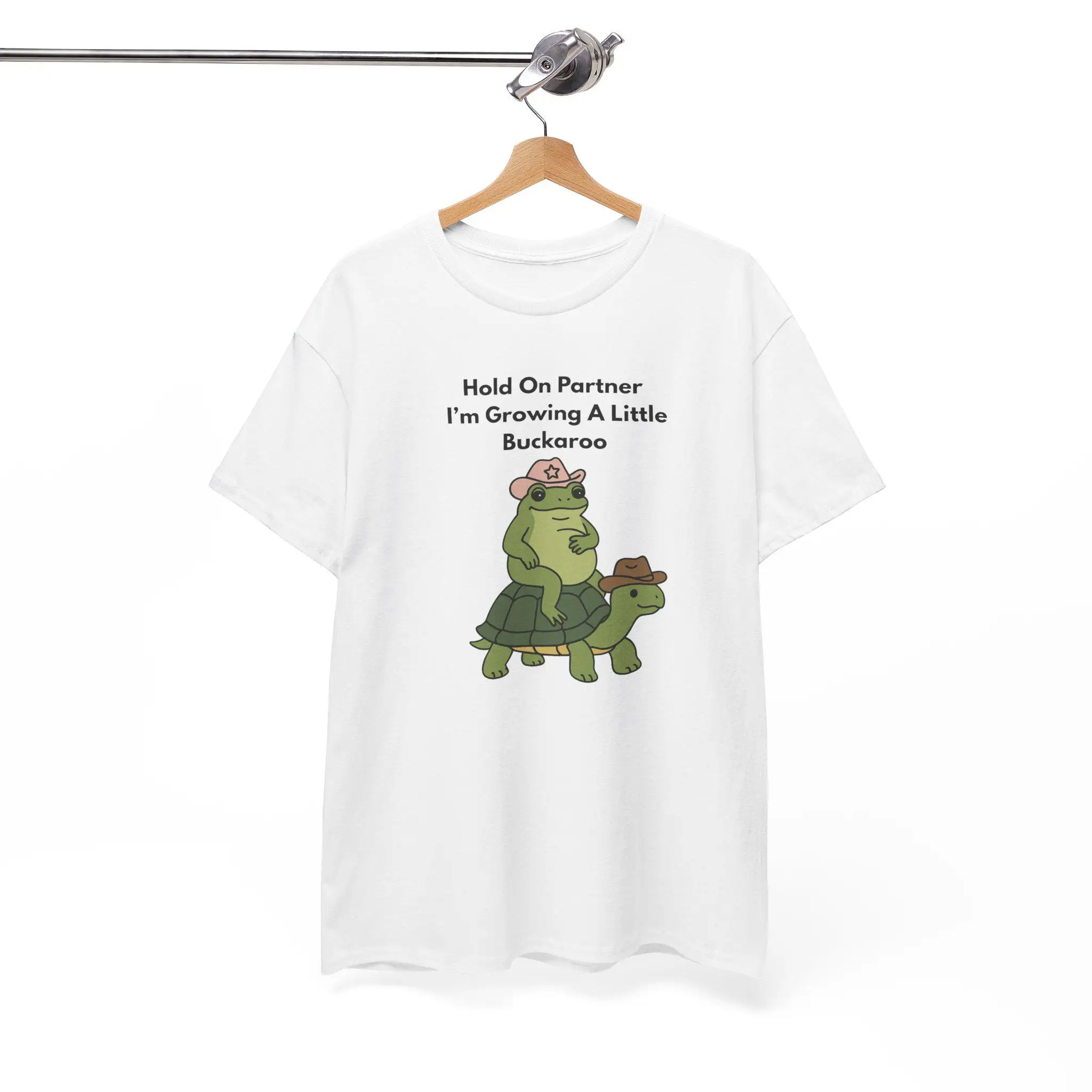 Hold on Partner I'm Growing A Little Buckaroo Shirt,Funny Frog Pregnancy T-Shirt,Pregnancy Announcement T Shirt