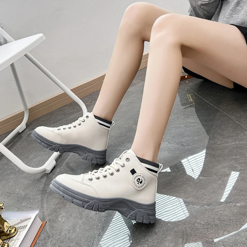 Ankle Boots Women Casual Sports High-top Sneakers Autumn 2023 New In Fashion Designer Platform Booties Female Comfort Footwear