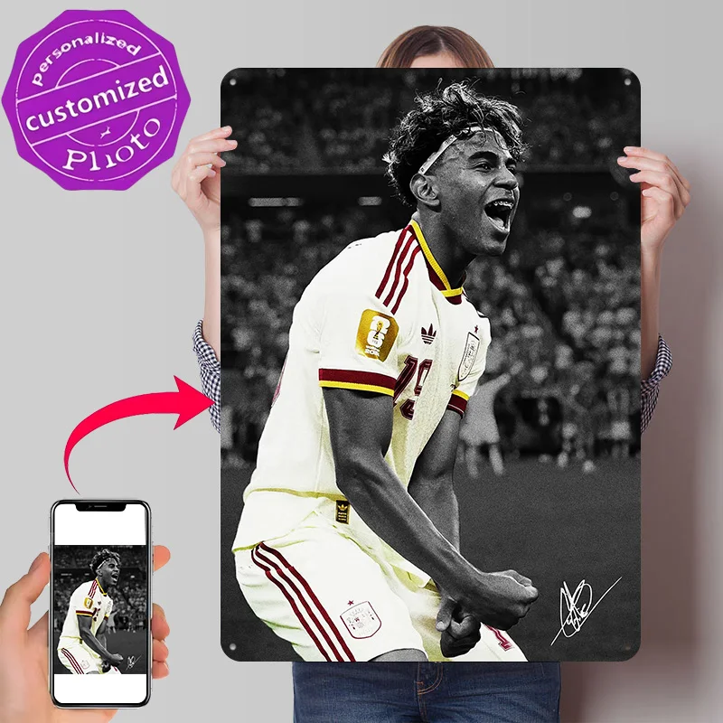 Lamine Yamal Goal Celebration Personalized 3D Textured Metal Poster Wall Art Tinplate Sign for Gaming Room Decoration Man Decor