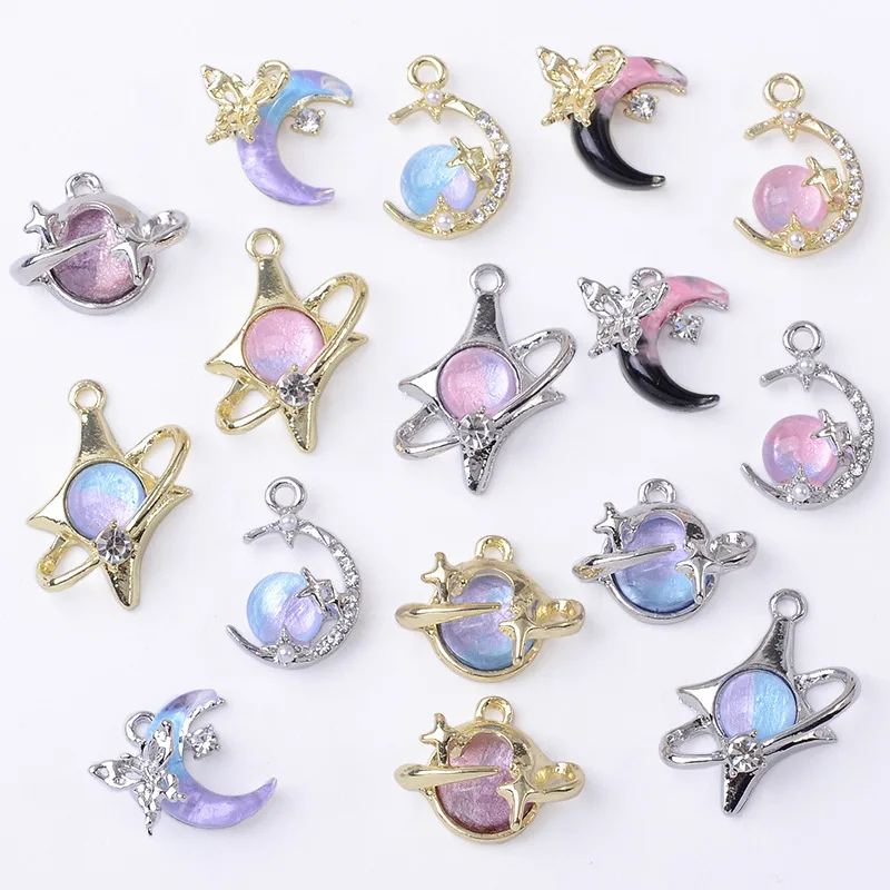 Sweet and cool dream starry magic earth planet pentagonal interstellar polarized alloy pendant DIY handmade jewelry accessories