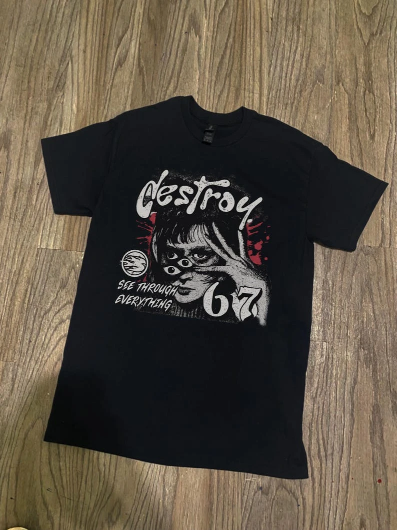 Destroy Graphic Tee | Retro Horror Girl Illustration, Blood Splatter 67