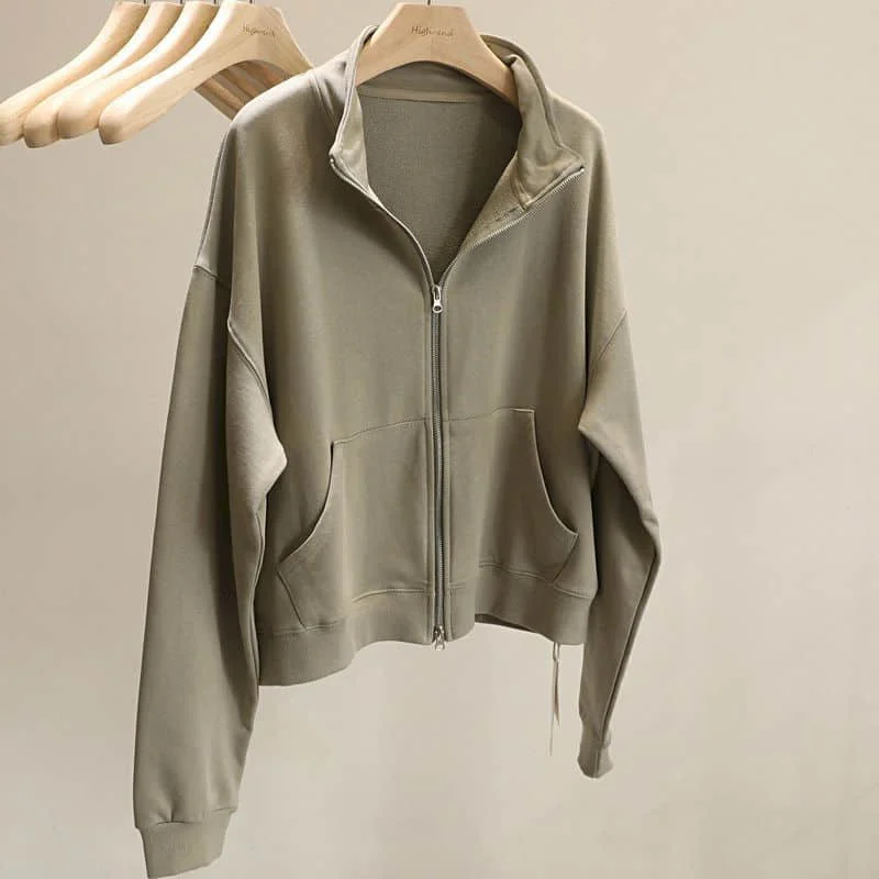 

Толстовки для женщин, корейский стиль, свободная рабочая одежда с воротником-стойкой, кардиганы, винтажные пальто с длинными рукавами, повседневные женские топы