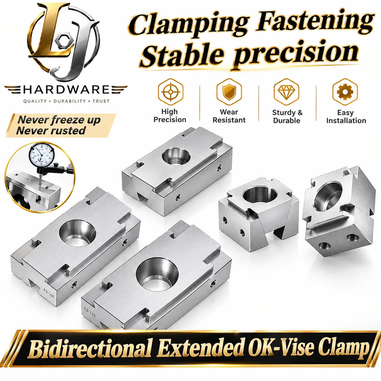 1 PCS M6 M8 M10 Bidirectional Extended OK Fixture Clamp Wedge Multi-Station Pneumatic Side Expansion Clamping Block Vise CNC