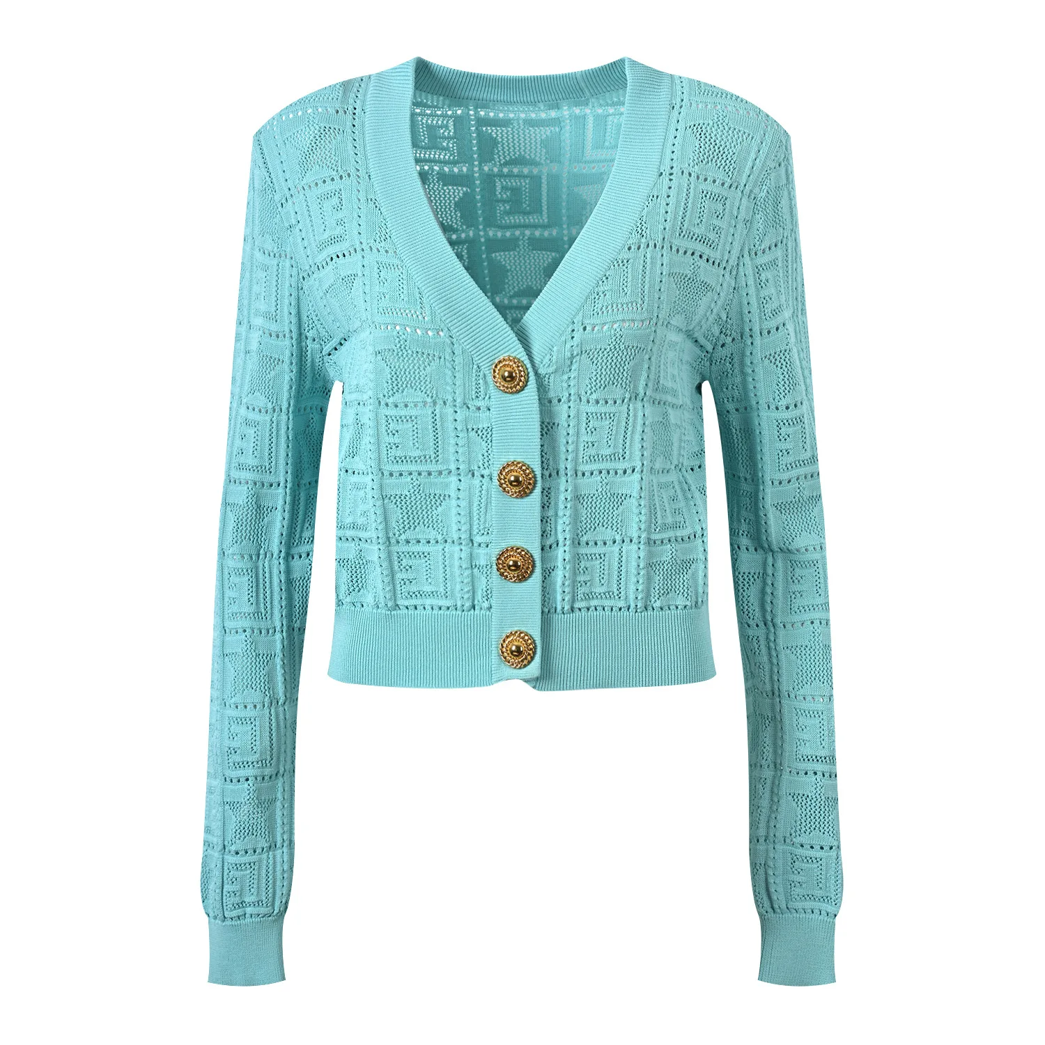 

High-End Parisian Design Star Embroidery Knitted ort Open Cardigan Hollow V-Ne Women's Faion Top Luxury Gold Bule