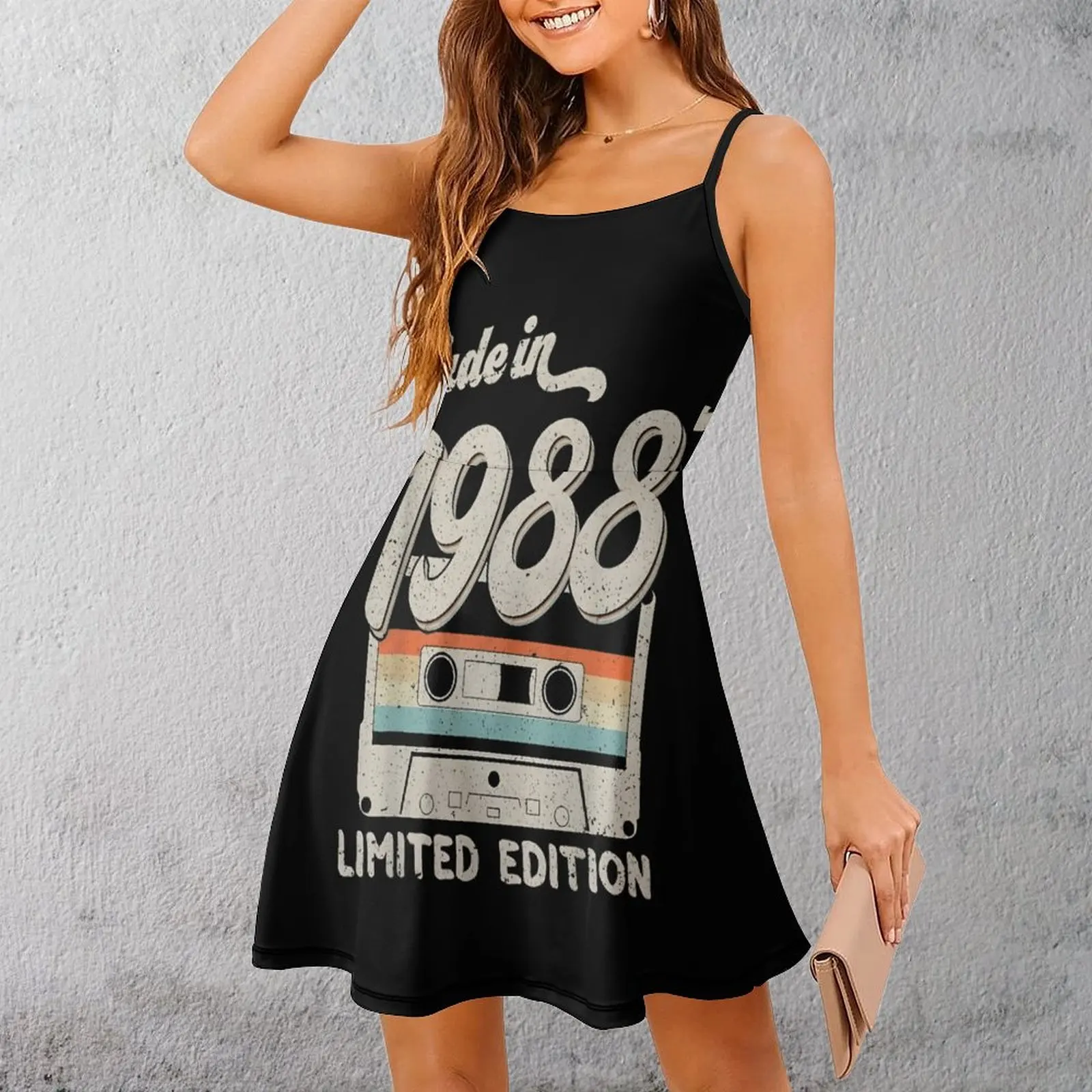 

Sexy Woman's Dress Suspender Dress Vintage 1988 Cassette Tape Women's Sling Dress Novelty Clubs Funny Novelty