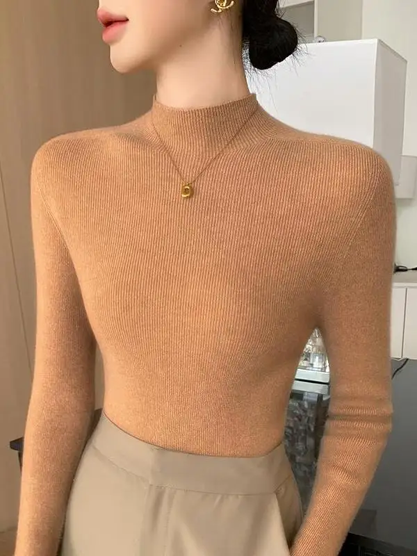 Ele المرأة محبوك رداء علوي من الصوف سليم صالح f عالية طوق قاعدة irt الخريف الشتاء جديد Sle ملابس داخلية أعلى Quali Faion #3