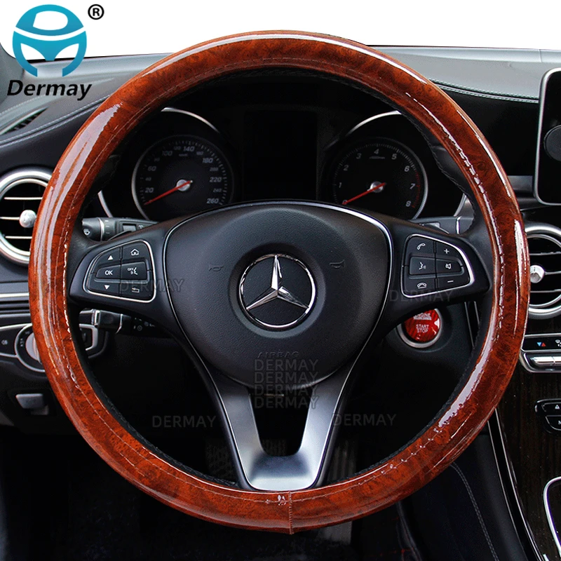 Universal Auto Car Steering Wheel Cover Mahogany Wood Leather Fit 37-38cm Wheel car Steer Wheel Covers Car interior decoration