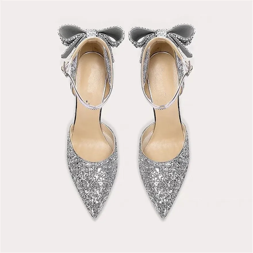 2026 New Fashion Classic Ankle Lace-Up Crystal Bow High Heels Shoes Party Shoes Women Pumps Women\'s Strap Fine Heels Sandals