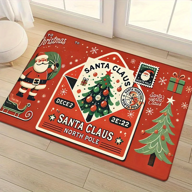 1pc Festive Santa Claus Christmas Tree Doormat - Non-Slip, Machine Washable, Comfortable Polyester Floor Mat for Entryway