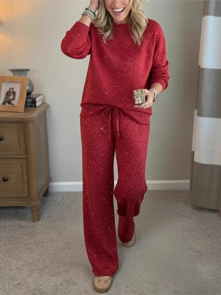 

Sports Suit Women Autumn Winter Loose Casual Fit Set Women O Neck Pullover Tracksuit Retro Loose Sweatpants Two-piece Set