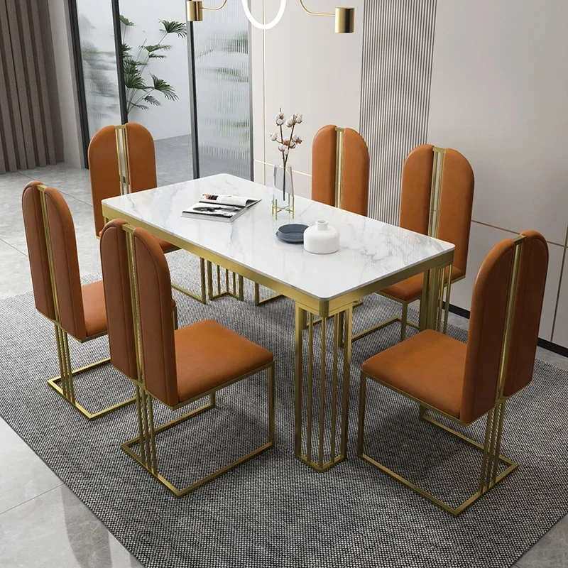 Luxury minimalist rock table rectangular rice table Modern minimalist family small apartment dining table and chair combination