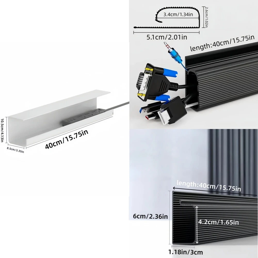 1PC Desk Cable Organizer Cable Management Accessories Black and White Cable Protecter No Drilling Under Desk Management Tray ﻿
