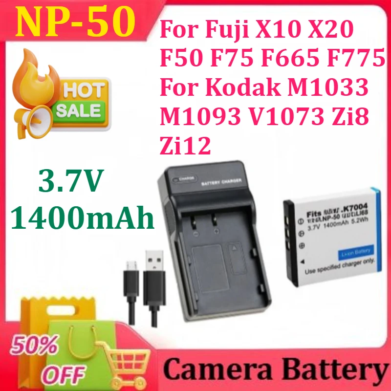 

Klic-7004 D-Li68 Battery and Charger for Fujifilm NP-50 For Fuji X10 X20 F50 F75 F665 F775 for Kodak M1033 M1093 V1073 Zi8 Zi12